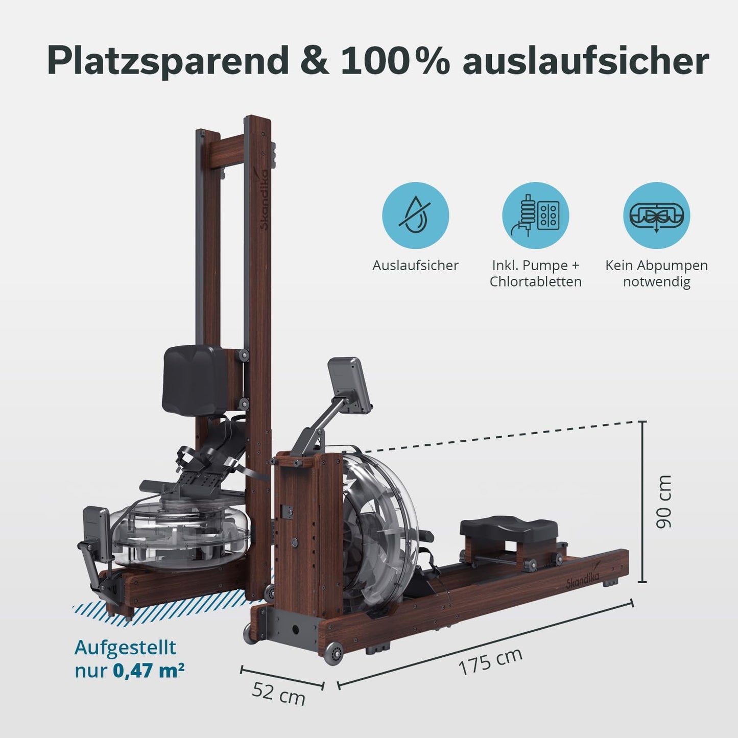 Skandika Wasserrudergerät Lykke, 90° Tank, Holz, Kinomap-kompatibel, Buchenholz, Wasserwiderstand