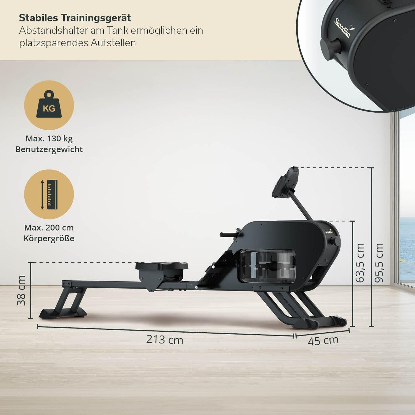 Skandika Rudergerät Nemo II/III, Wasser- & Magnetwiderstand, 32 Stufen, App-kompatibel, bis 200 cm, aufstellbar