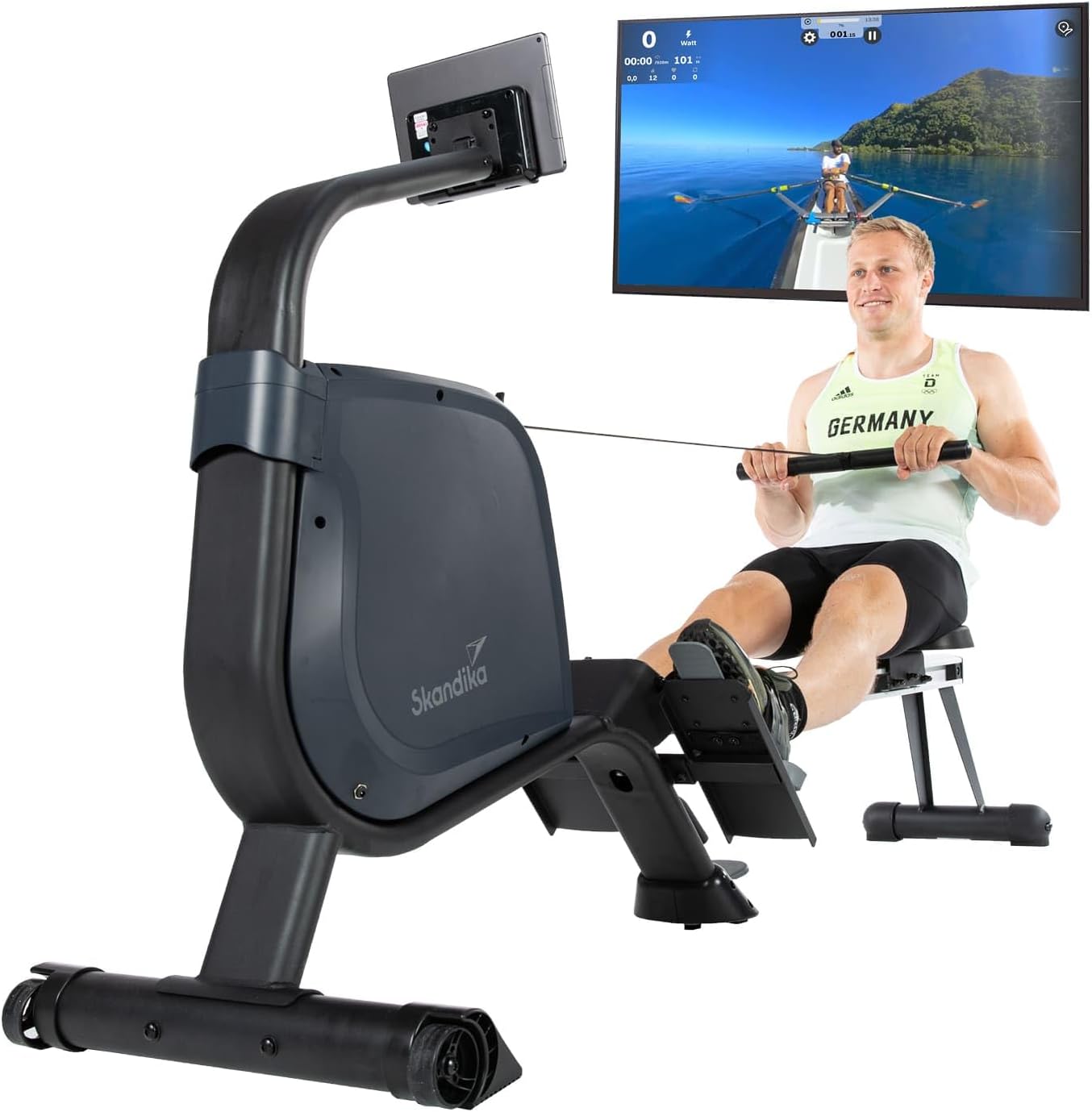 Skandika Rudergerät Njord, 16 Stufen, klappbar, 8 kg Schwungmasse, max. 180 kg, Kinomap, Bluetooth, Fitnessgerät