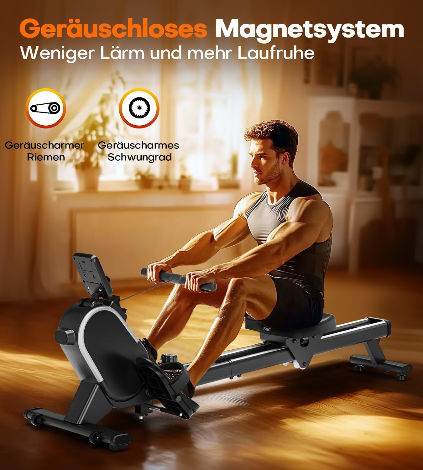 CHAOKE Rudergerät für Zuhause, Magnetisch, App-kompatibel, 16 Widerstandsstufen, Dual-Slide-Rail, 160KG Belastbar