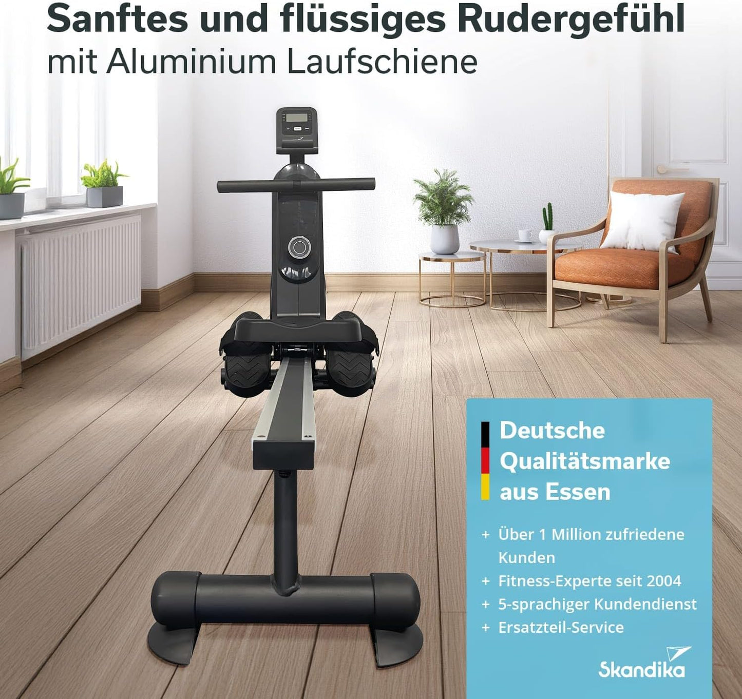 Skandika Rudergerät Oxford Pro, Magnetbremse, Bluetooth, 8 Widerstandsstufen, bis 120 kg, App-kompatibel