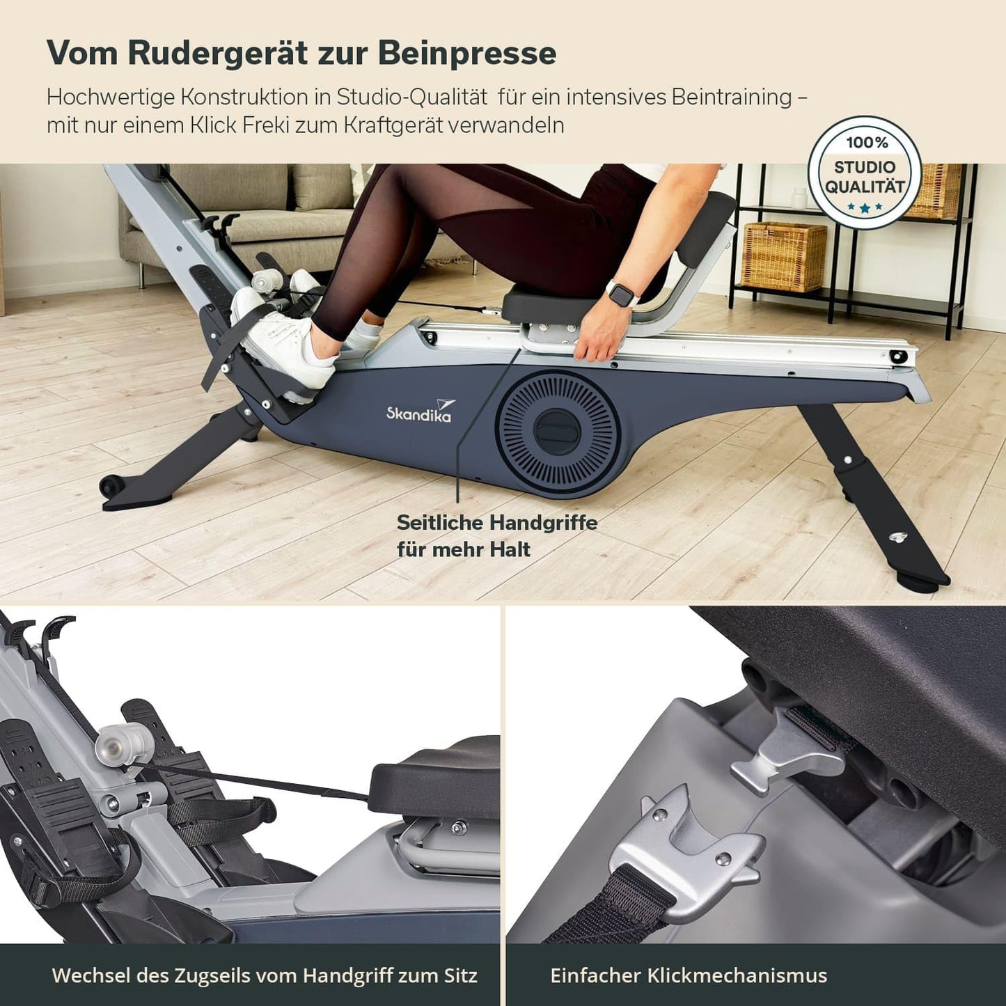 Skandika Rudergerät Freki, Studioqualität, 10 Stufen Magnetwiderstand, 8 kg Schwungmasse, Kinomap, bis 200 cm