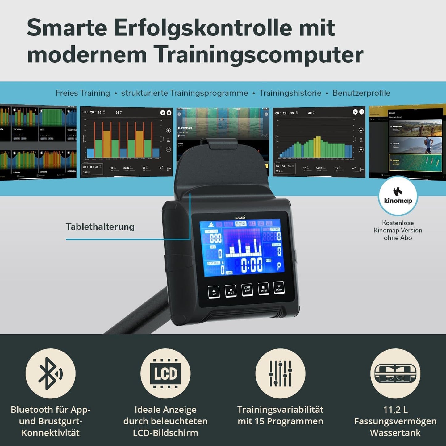 Skandika Rudergerät Nemo II/III, Wasser- & Magnetwiderstand, 32 Stufen, App-kompatibel, bis 200 cm, aufstellbar