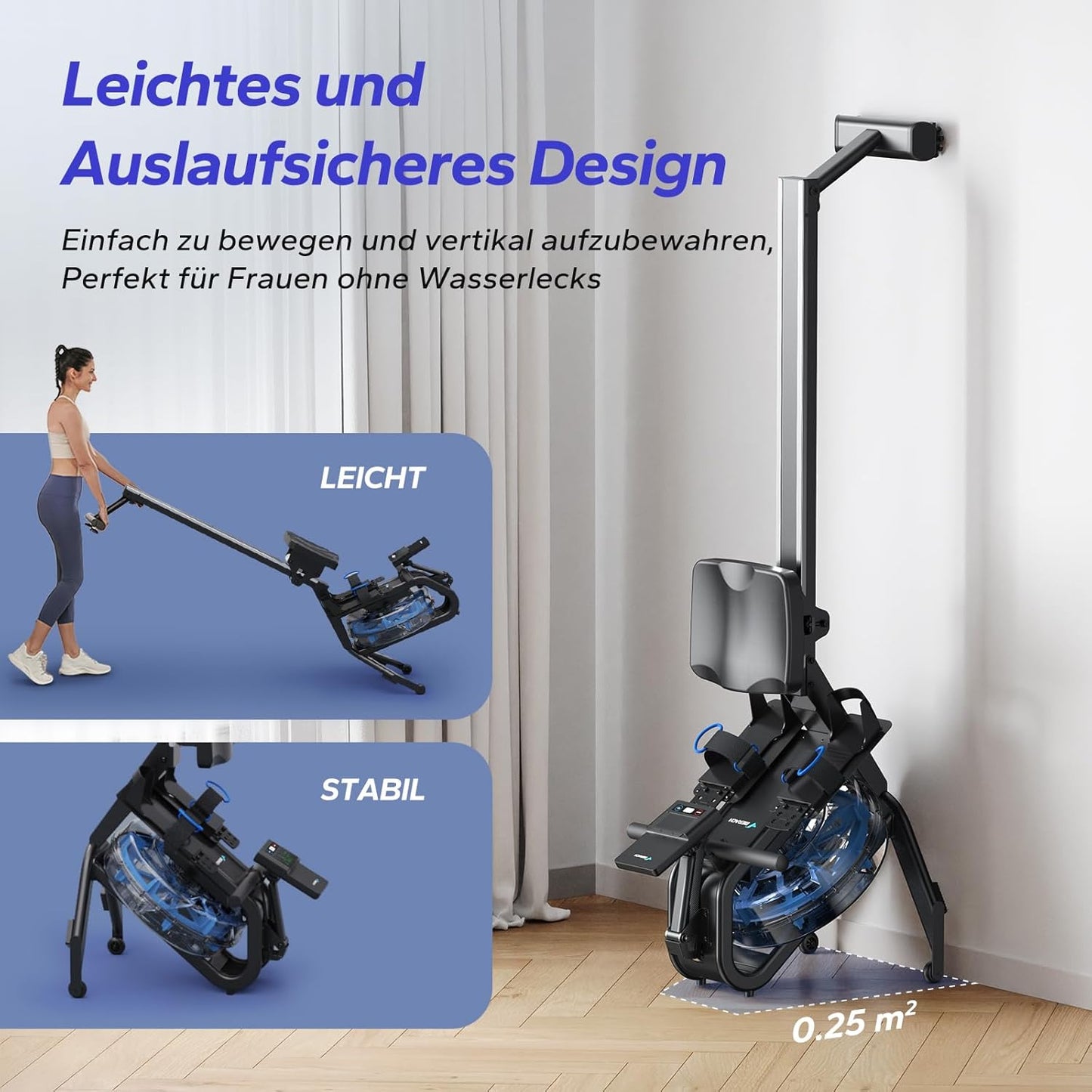 MERACH Wasserrudergerät für Zuhause, 150kg, Bluetooth, iPad-Halterung, Bequemes Sitzkissen, Vertikale Aufbewahrung