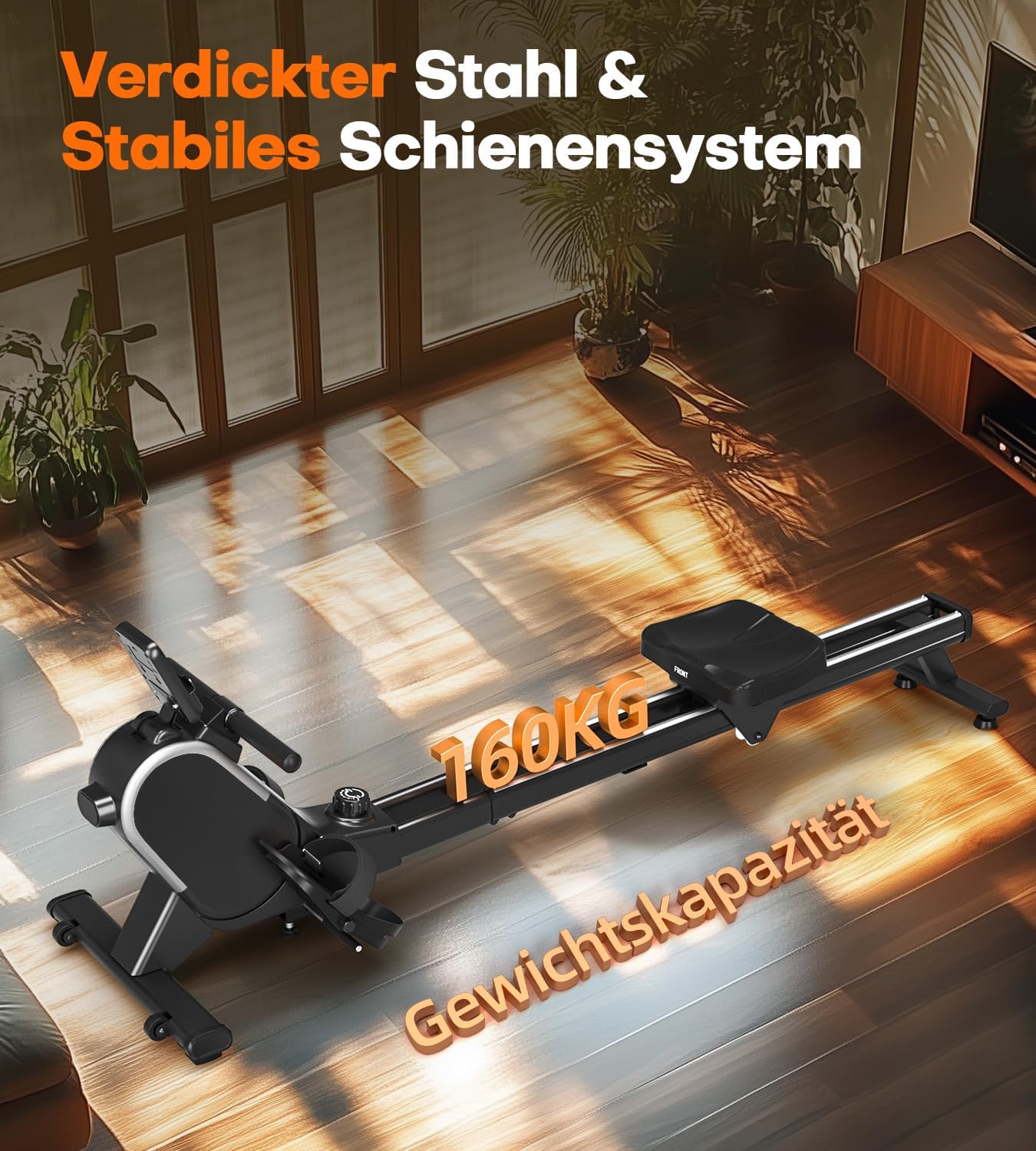 CHAOKE Rudergerät für Zuhause, Magnetisch, App-kompatibel, 16 Widerstandsstufen, Dual-Slide-Rail, 160KG Belastbar