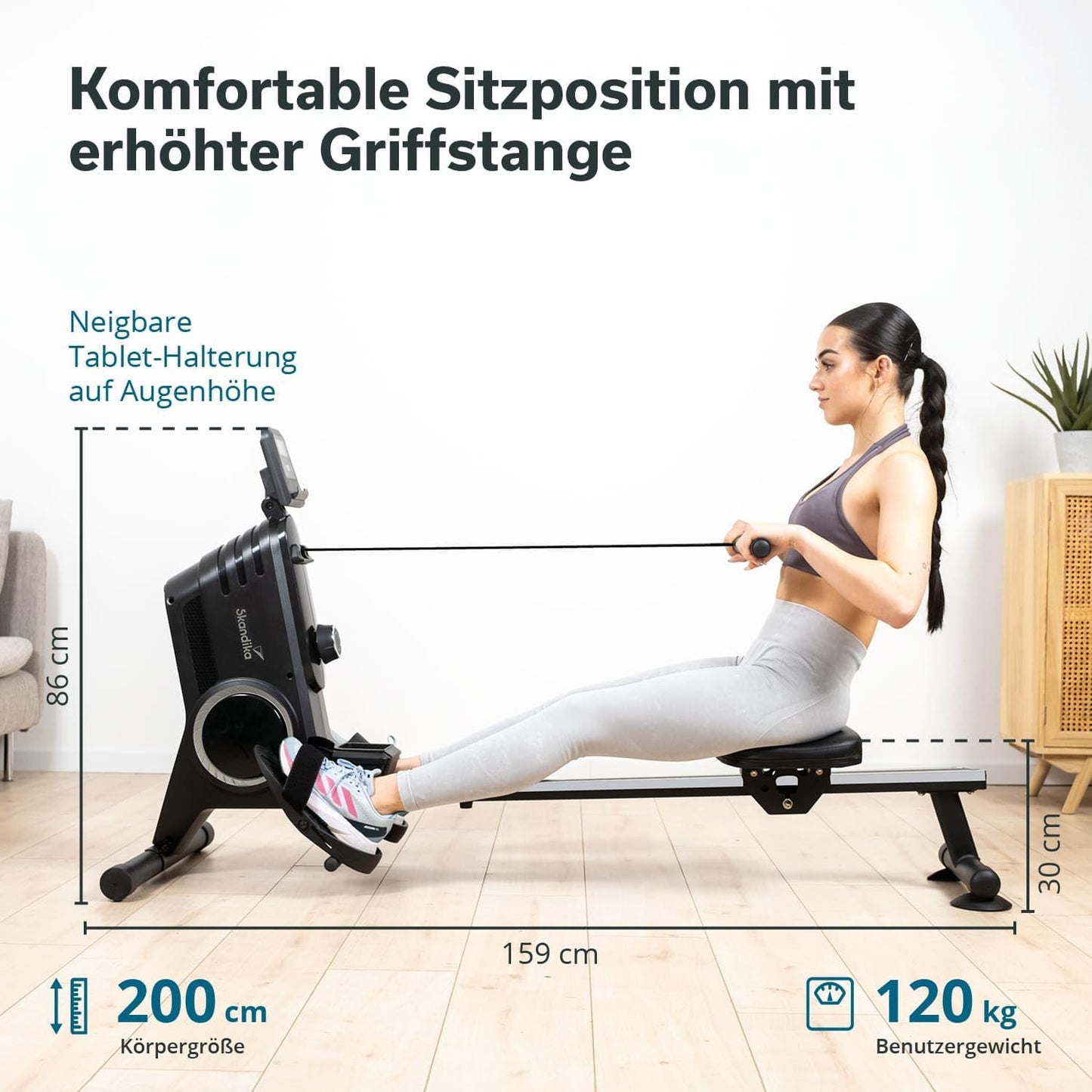 Skandika Rudergerät Oxford Pro, Magnetbremse, Bluetooth, 8 Widerstandsstufen, bis 120 kg, App-kompatibel