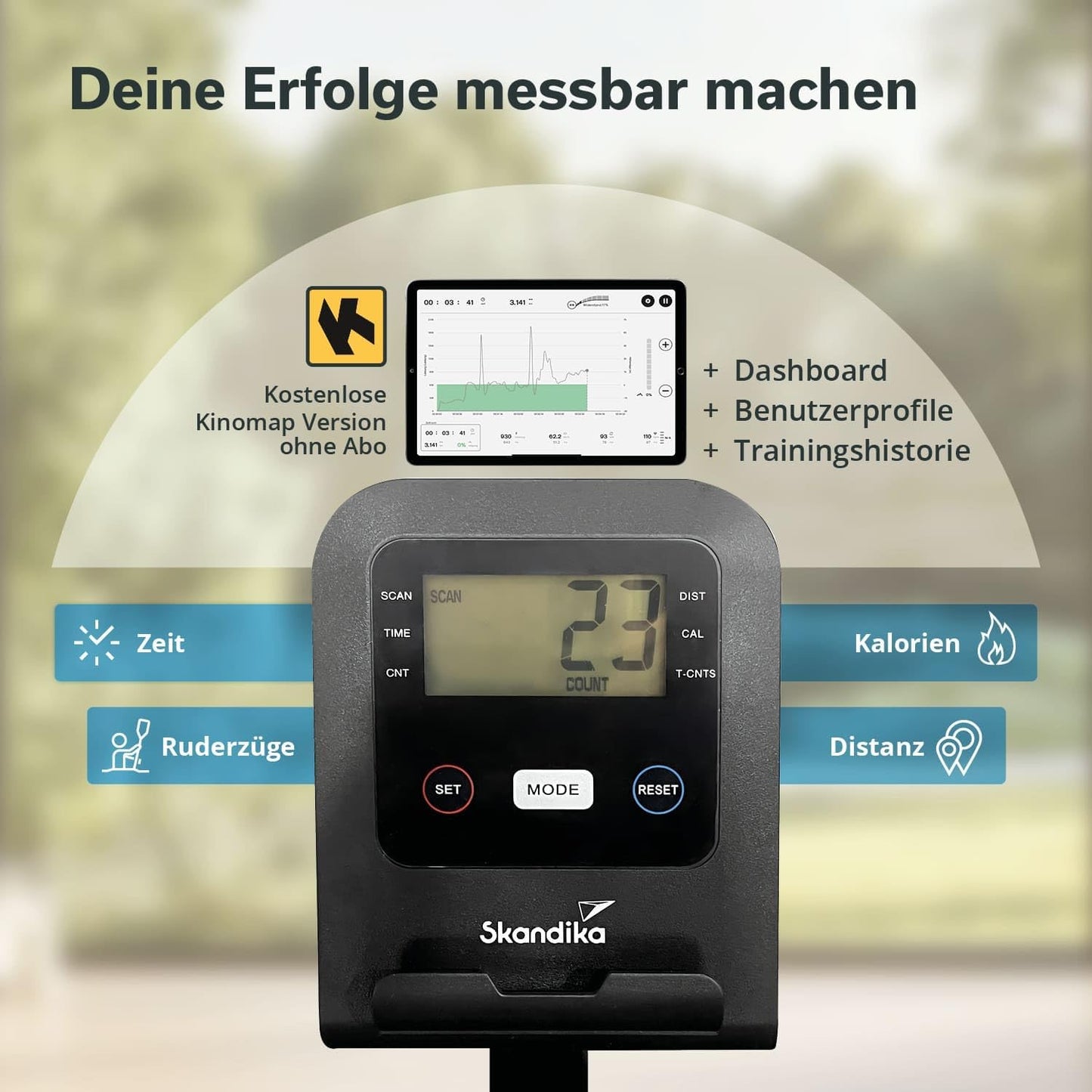 Skandika Rudergerät Oxford Pro, Magnetbremse, Bluetooth, 8 Widerstandsstufen, bis 120 kg, App-kompatibel