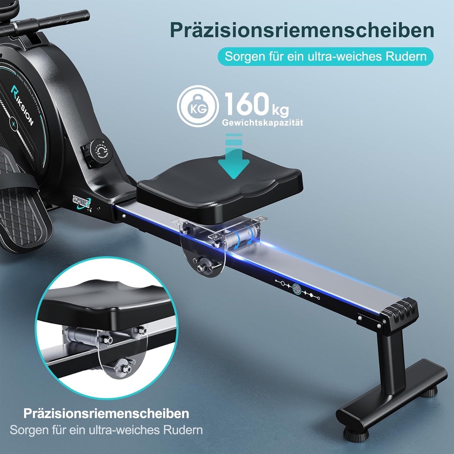 Riksion Rudergerät, Magnetisch, LCD-Display, Cardio-Training, 160 kg Belastbarkeit, vertikal verstaubar