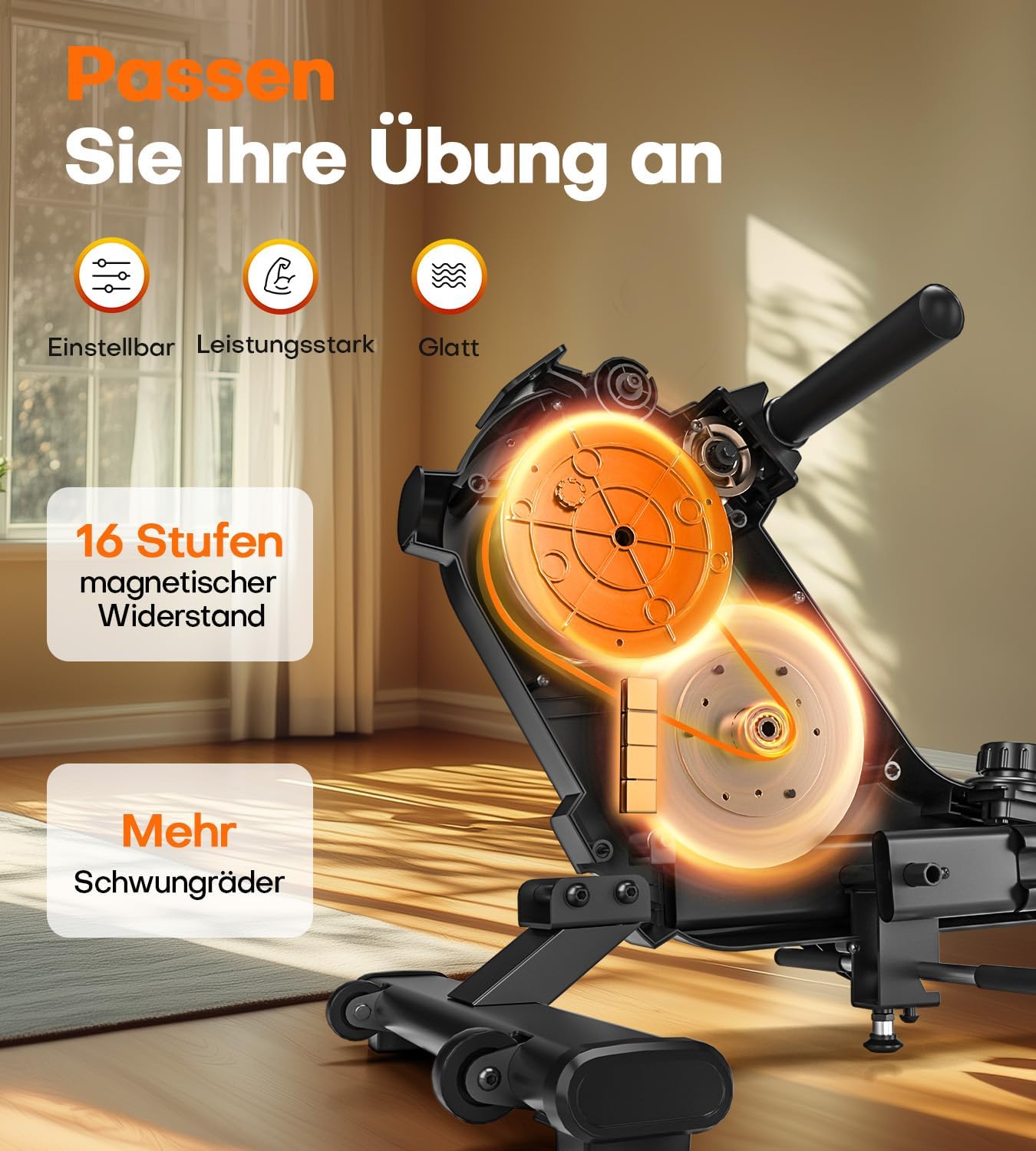 CHAOKE Magnetisches Rudergerät, App-kompatibel, 16 Widerstandsstufen, Dual-Slide-Rail, 160KG Belastbar