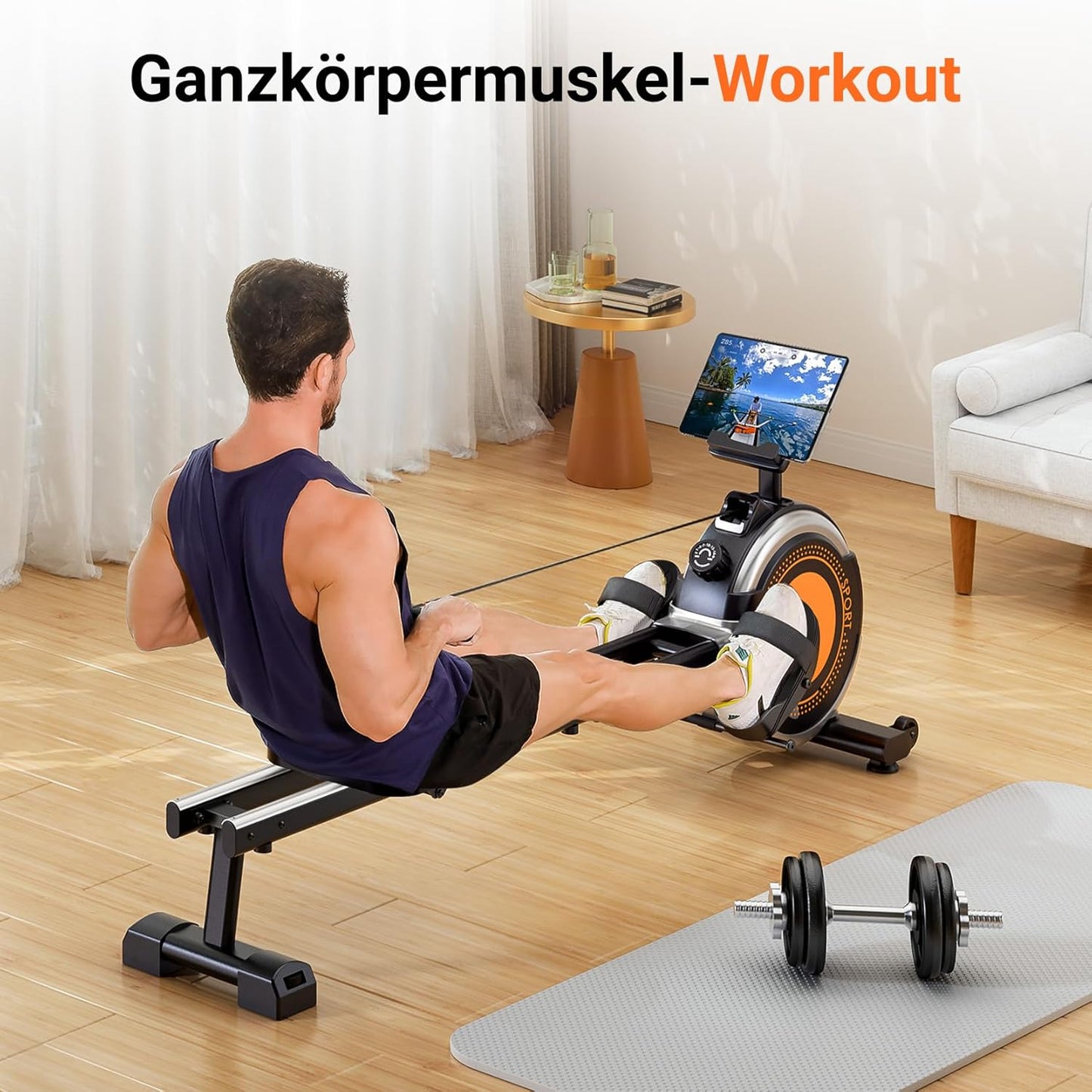 Dripex Rudergerät für Zuhause, 160KG Tragfähigkeit, Magnetisch, 16 Widerstandsstufen, Dual Slide Rail, Bluetooth, LCD