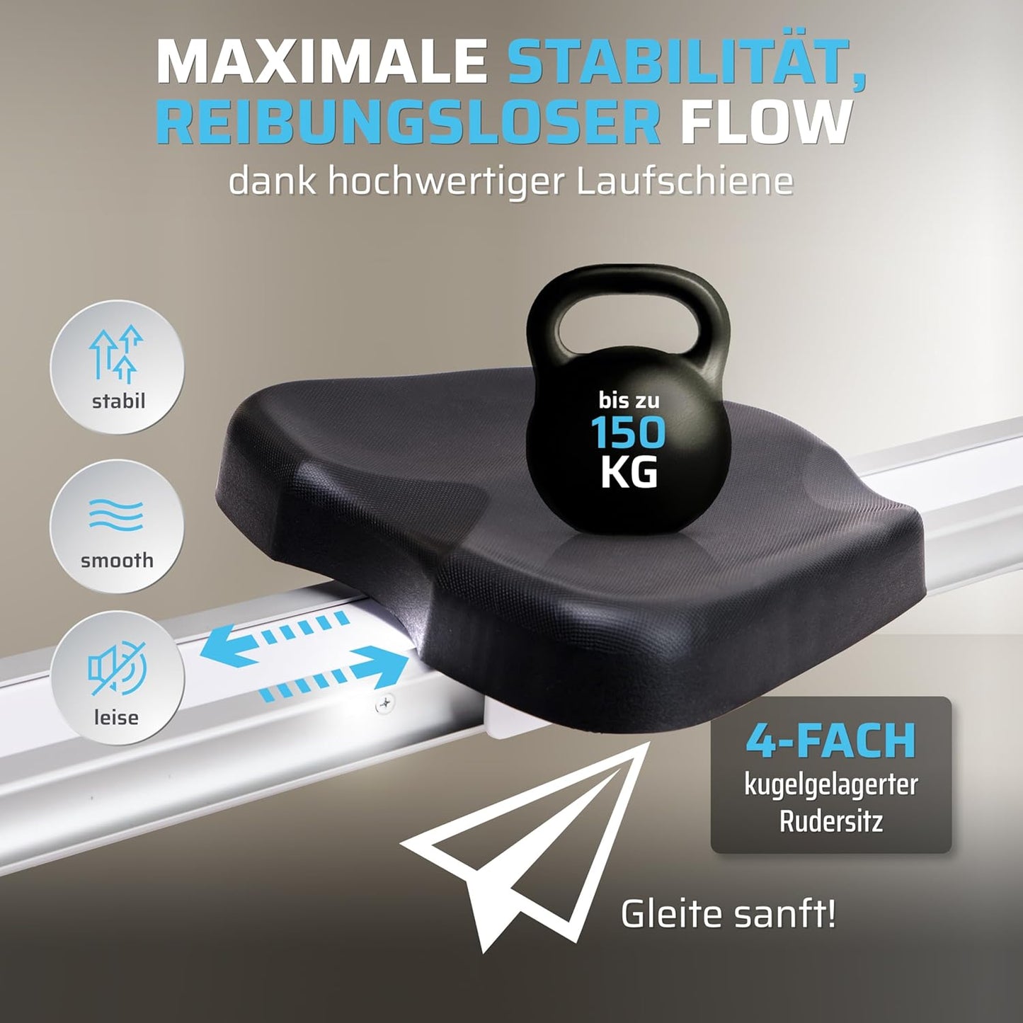 SportPlus Rudergerät klappbar, leises Magnetbremssystem, Heimtrainer bis 150kg, Indoor Fitness Home Gym