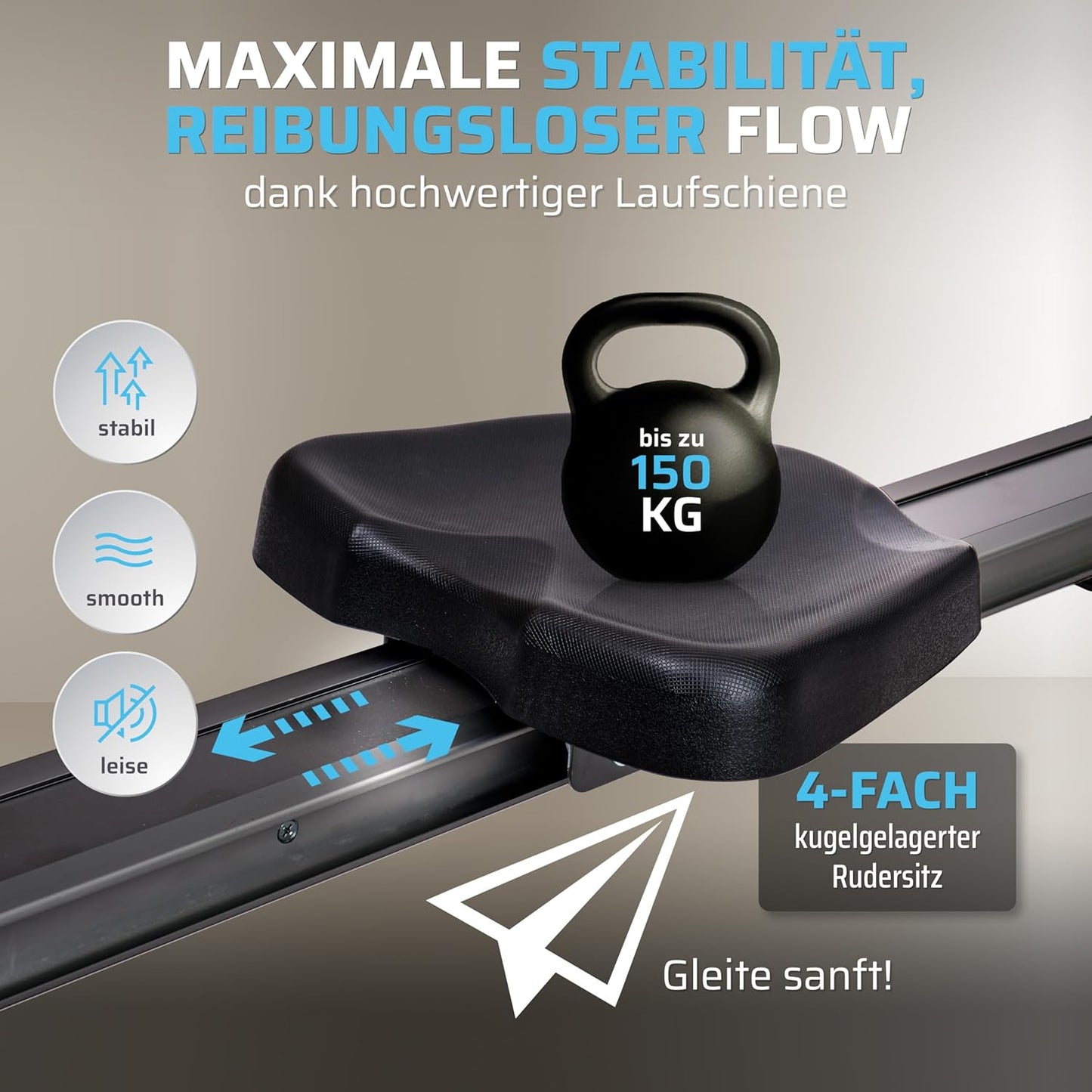 SportPlus Rudergerät klappbar, leises Magnetbremssystem, Heimtrainer bis 150kg, Indoor Fitness Home Gym