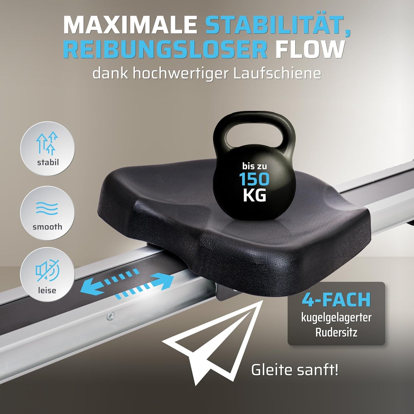 SportPlus Rudergerät klappbar, leises Magnetbremssystem, Heimtrainer bis 150kg, Indoor Fitness Home Gym