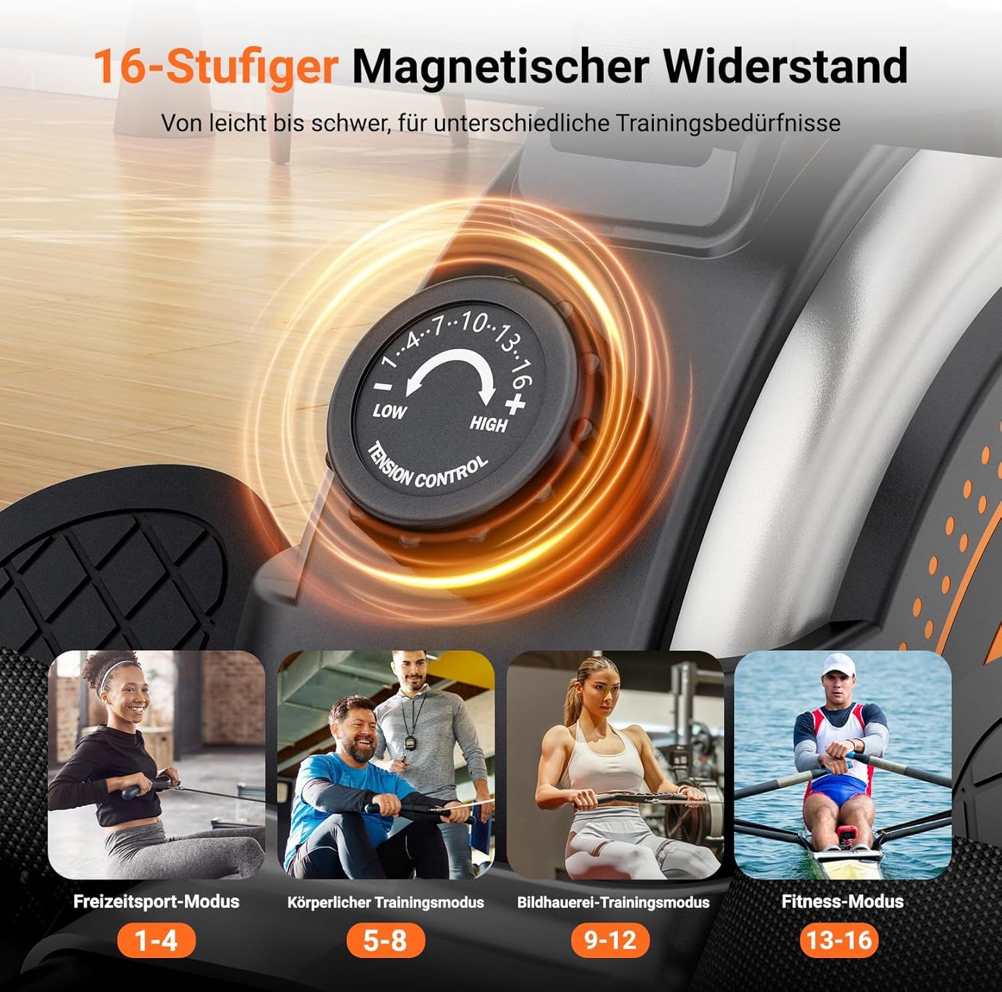 Dripex Rudergerät für Zuhause, 160KG Tragfähigkeit, Magnetisch, 16 Widerstandsstufen, Dual Slide Rail, Bluetooth, LCD