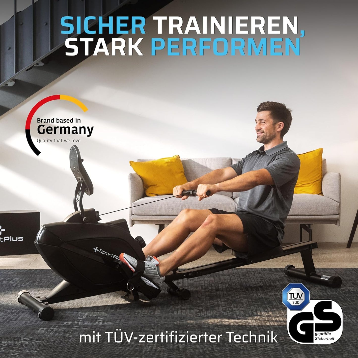 SportPlus Rudergerät klappbar, leises Magnetbremssystem, Heimtrainer bis 150kg, Indoor Fitness Home Gym